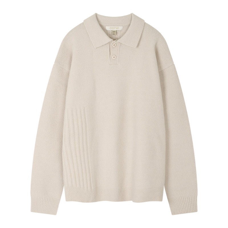 Wool Button Knit Collar T IVORY