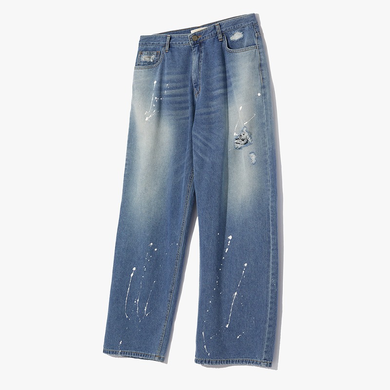Painted washed denim pants