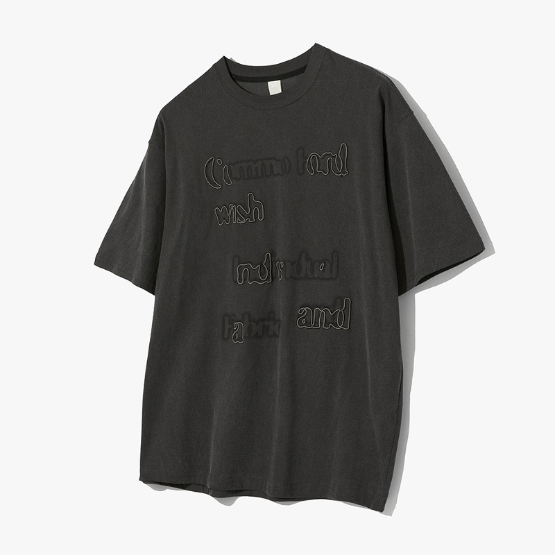 Lettering Embroidery T-shirt CHARCOAL