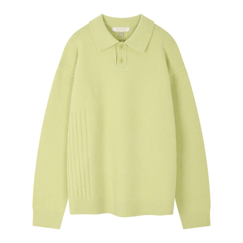 Wool Button Knit Collar T LIME