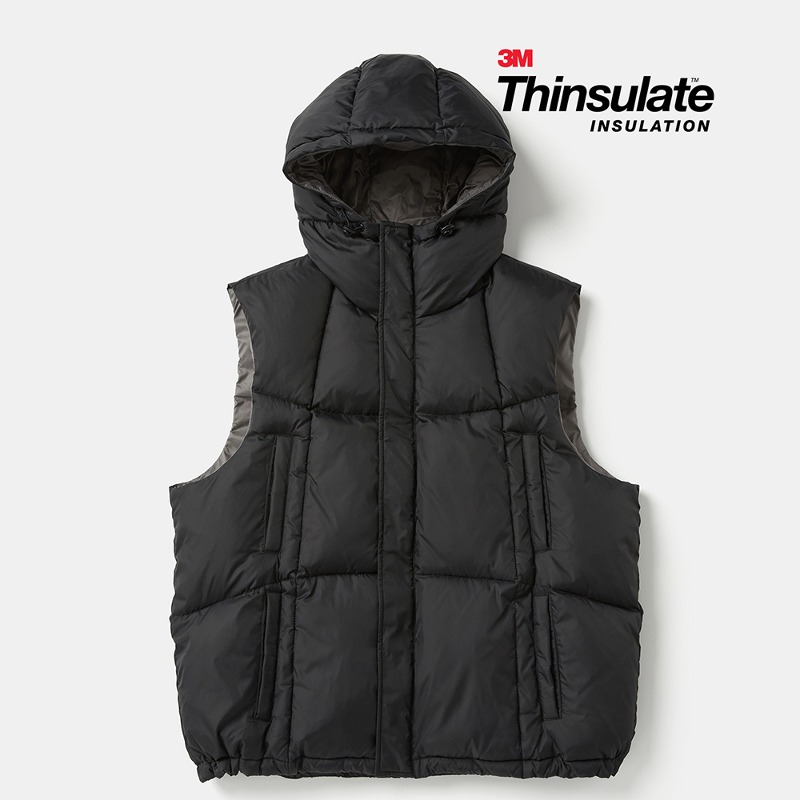 [3M Thinsulate] Mountian Hooded Padding Vest BLACK