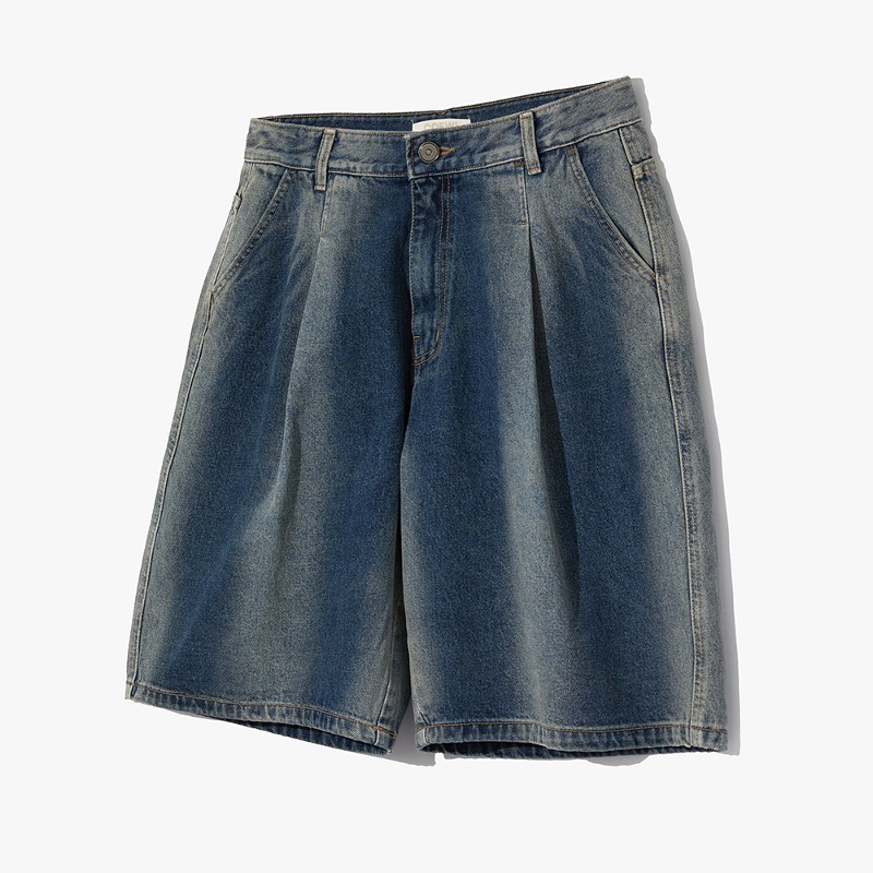 Vertical washed denim shorts BLUE