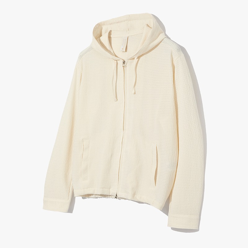 Punching knit hooded zip-up IVORY