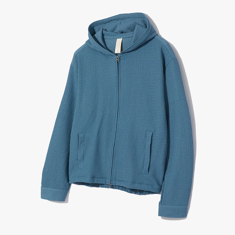 Punching knit hooded zip-up BLUE