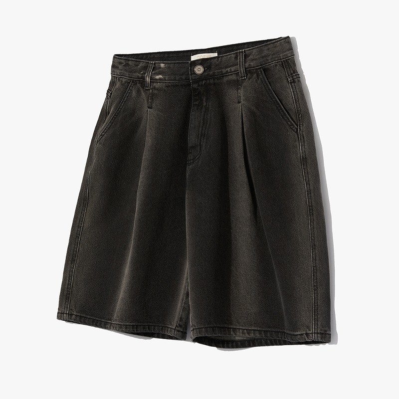 Vertical washed denim shorts BLACK